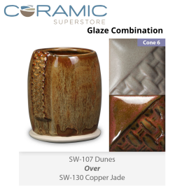 Dunes SW107 over Copper Jade SW130 Stoneware Glaze Combination